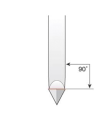 <p>90 degrees to lower shank </p>
