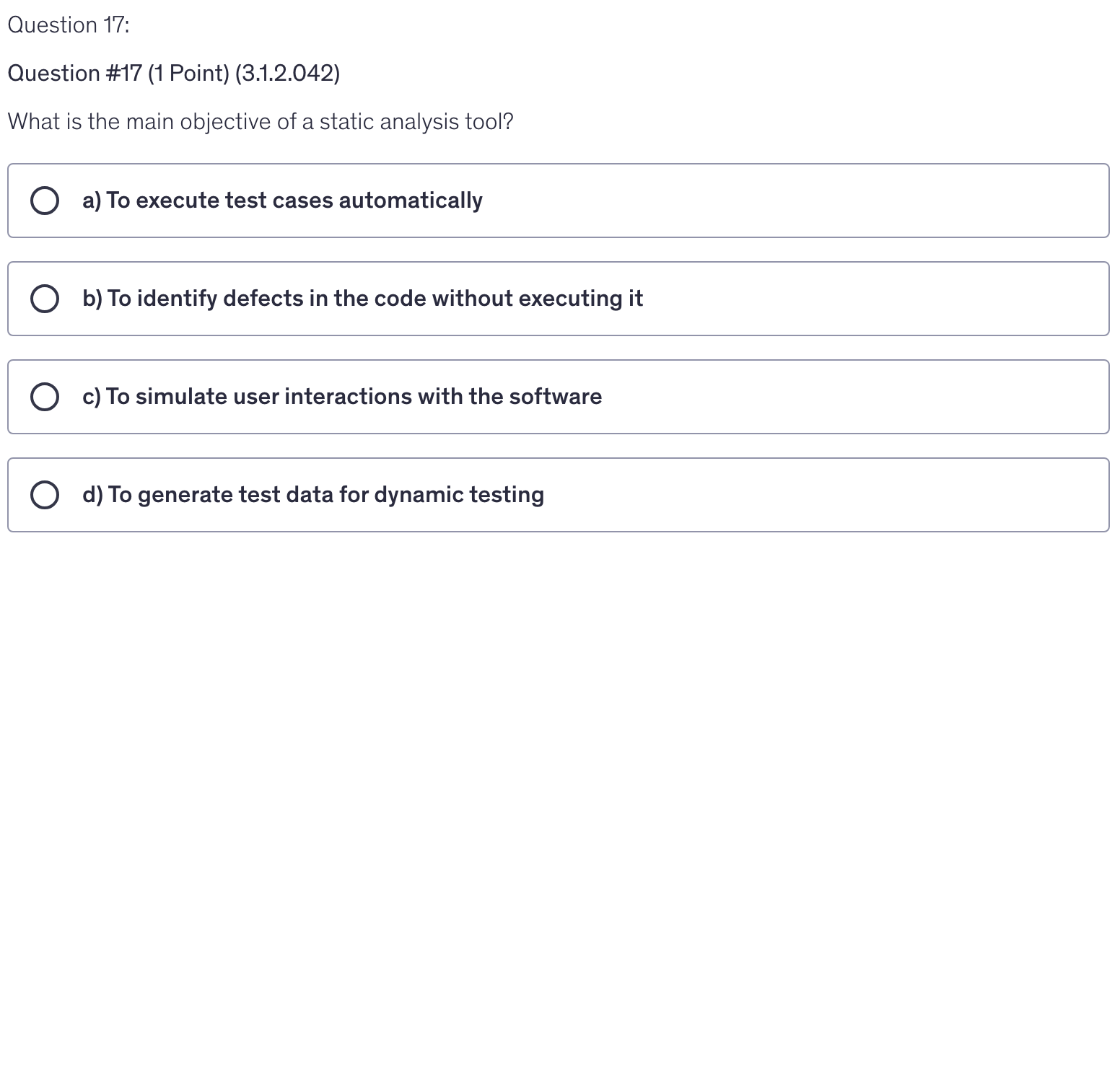 <p>What is the main objective of a static analysis tool?</p>