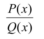 <p>ratio/quotient of 2 polynomials where denominators not equal to 0 (domain restriction)</p>