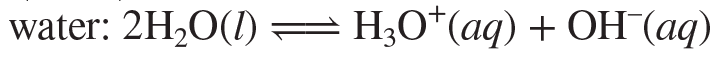 <p>A reaction in which two molecules of a substance react to give ions. The most important example is for water</p>