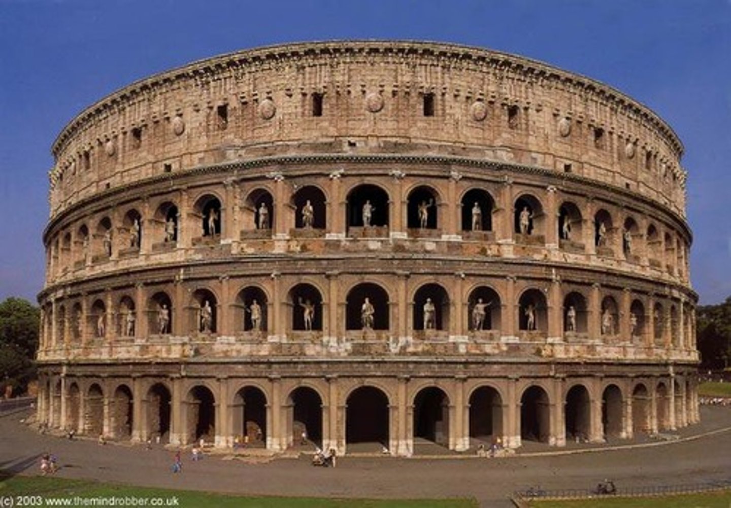 <p>oval or circular building with seating tiers that surrounded the central performance area, primarily used for gladiatorial games</p>