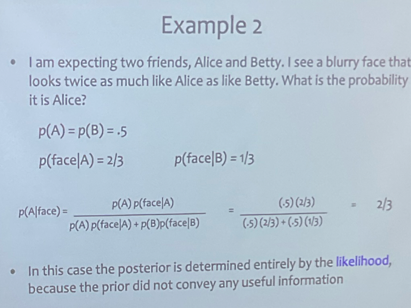 <ul><li><p>allows you to compute how strongly to believe H as a function</p></li><li><p><strong>form beliefs in an optimal way, normative reasoning, objectively correct</strong></p></li><li><p>Likelihood - degree which H fits evidence</p></li><li><p>Prior Probability - how likely H before evidence</p></li><li><p>Posterior Probability - probability of H given D </p></li></ul><img src="https://knowt-user-attachments.s3.amazonaws.com/d497d880-1c71-422a-8eff-8bf782470966.png" data-width="100%" data-align="center"><p></p>