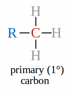 <p>when the carbon bonded to the functional group is also attached to 1 carbon</p>