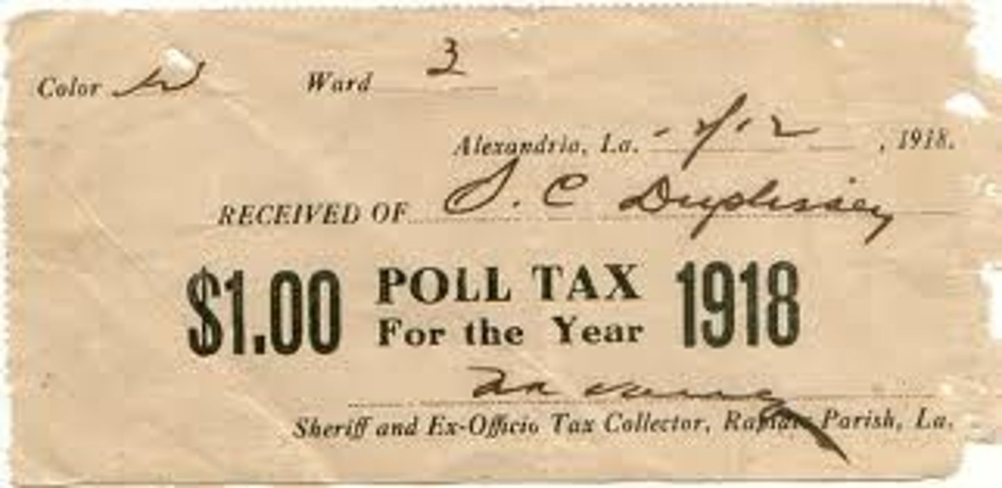 <p>tax required before a person can vote</p>