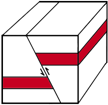 <p>a high-angled compression fault</p><p>hanging wall above the fault line</p><p>footwall below the fault line</p>