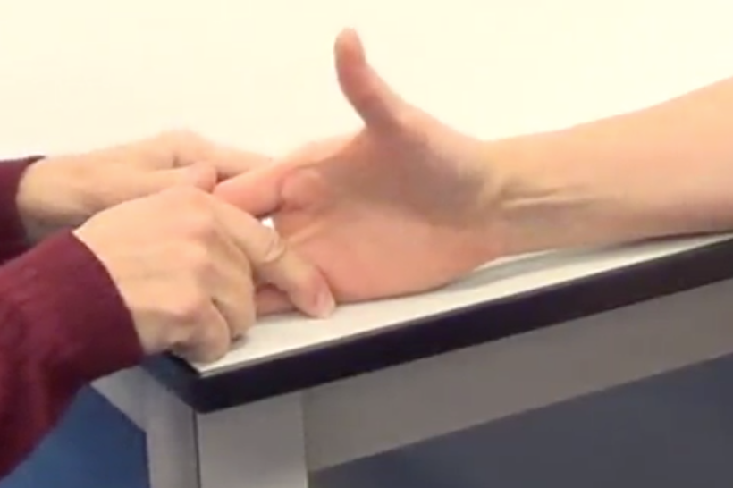 "Can you bring your thumb up towards the ceiling for me?"