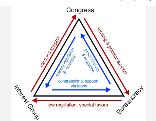 <p>Composed of congress, interest group, and bureaucracy.</p>