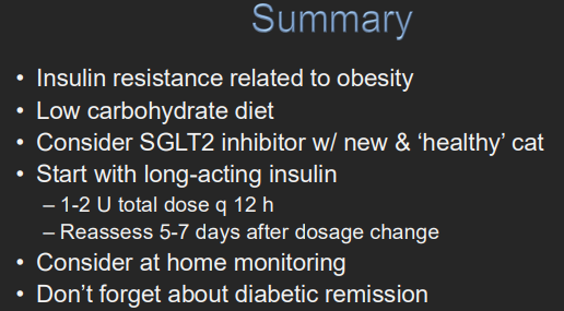 <ul><li><p><span style="background-color: transparent;"><strong>Short-acting:</strong> Regular insulin</span></p><ul><li><p><span style="background-color: transparent;"><strong>Use:</strong> emergency</span></p></li></ul></li><li><p><span style="background-color: transparent;"><strong><u>Intermediate-acting: </u></strong></span><span style="background-color: transparent; color: purple;"><strong><u>Vetsulin (U-40), NPH(U-100, pen)</u></strong></span></p><ul><li><p><span style="background-color: transparent;"><strong>Use: </strong></span><span style="background-color: transparent; color: purple;"><strong><u>dogs, first choice, BID,</u></strong></span><span style="background-color: transparent;"><u> Shake vetsulin</u></span></p><ul><li><p><u>Vetsulin</u>: ~ 14h , <u>NPH</u>: 6-10h</p></li></ul></li></ul></li><li><p><span style="background-color: transparent;"><strong><u>Long-acting:</u></strong><u> Glargine u-100, Detemir u-100 (levemir), PZI(pro zinc) u-40 </u></span></p><ul><li><p><span style="background-color: transparent;"><strong>Use</strong>: </span><span style="background-color: transparent; color: purple;"><strong>Cats, q 12hrs - 1-2U BID total dose</strong></span></p><ul><li><p><span style="background-color: transparent;">Glargine <strong><u>not peakless in cats</u></strong></span></p></li></ul></li></ul></li><li><p><span style="background-color: transparent;"><strong>Ultra-long acting: </strong></span><span style="background-color: transparent; color: purple;"><strong>Degludec u-100 </strong></span><span style="background-color: transparent;">(Tresiba), Glargine U-300 </span></p><ul><li><p><span style="background-color: transparent;"><strong>Use: </strong></span><span style="background-color: transparent; color: purple;"><strong>dogs, q 24hrs</strong></span></p></li></ul></li><li><p><span style="background-color: transparent;"><strong>SGLT2 inhibitors:</strong> Bexacat</span><span data-name="registered" data-type="emoji">®</span><span style="background-color: transparent;">, Senvelgo</span><span data-name="registered" data-type="emoji">®</span></p><ul><li><p><span style="background-color: transparent;"><strong>Use: </strong></span><span style="background-color: transparent; color: purple;"><strong>Never give to sick cats, insulin-treated cats, renal dz</strong></span></p></li><li><p><span style="background-color: transparent;"><strong>Risk:</strong> DKA</span></p></li></ul></li></ul><img src="https://knowt-user-attachments.s3.amazonaws.com/e10d487f-8b54-4871-b343-d831006373fd.png" data-width="50%" data-align="center" alt="U40 vs. U100"><p></p>