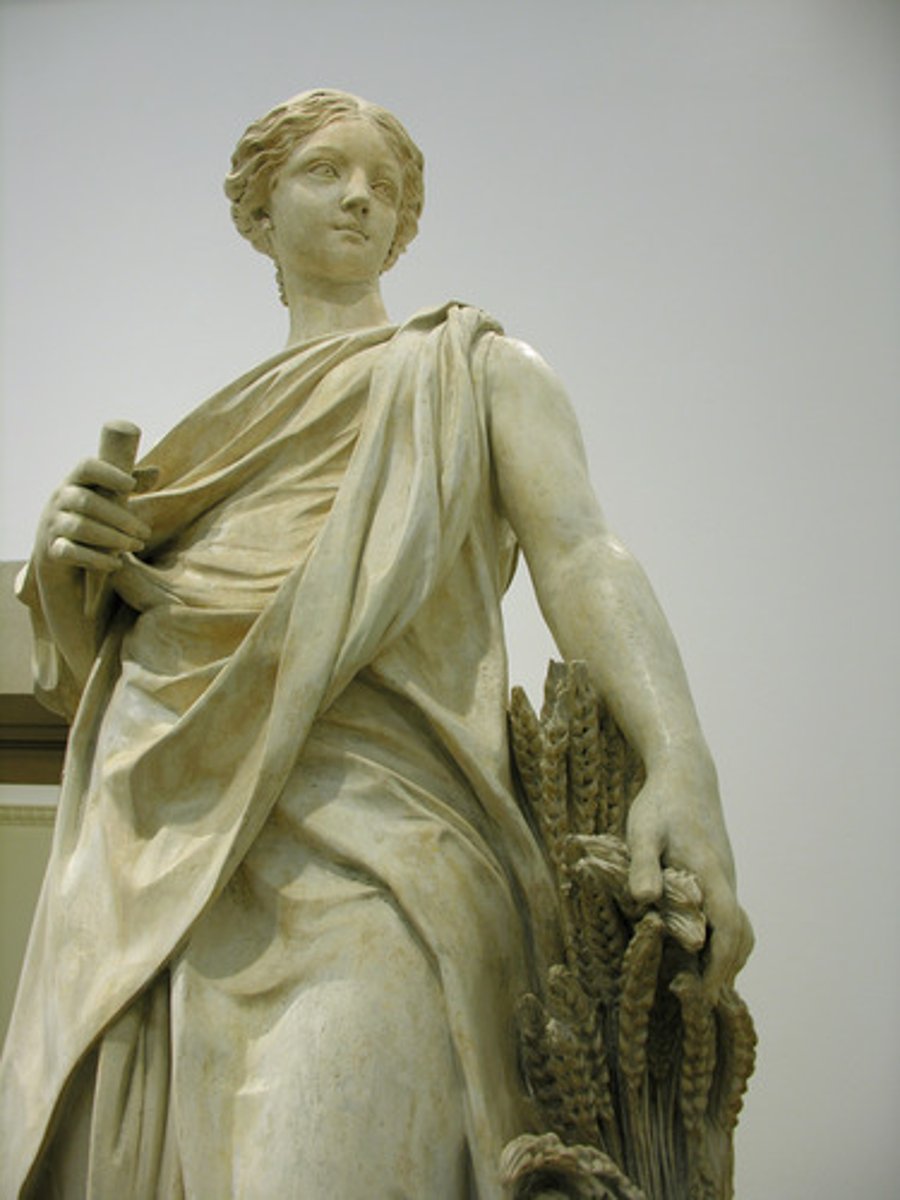 <p>-Goddess of corn, grain, and the harvest</p><p>-Roman name: Ceres</p>
