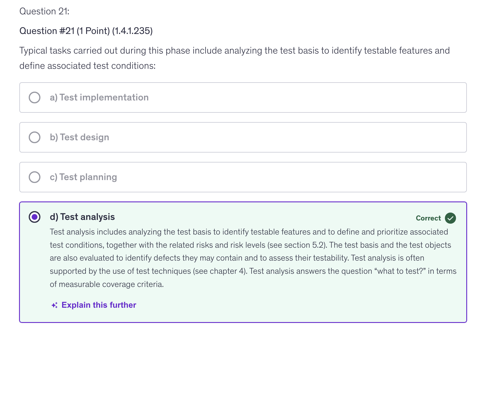 <p>d) Test analysis</p>