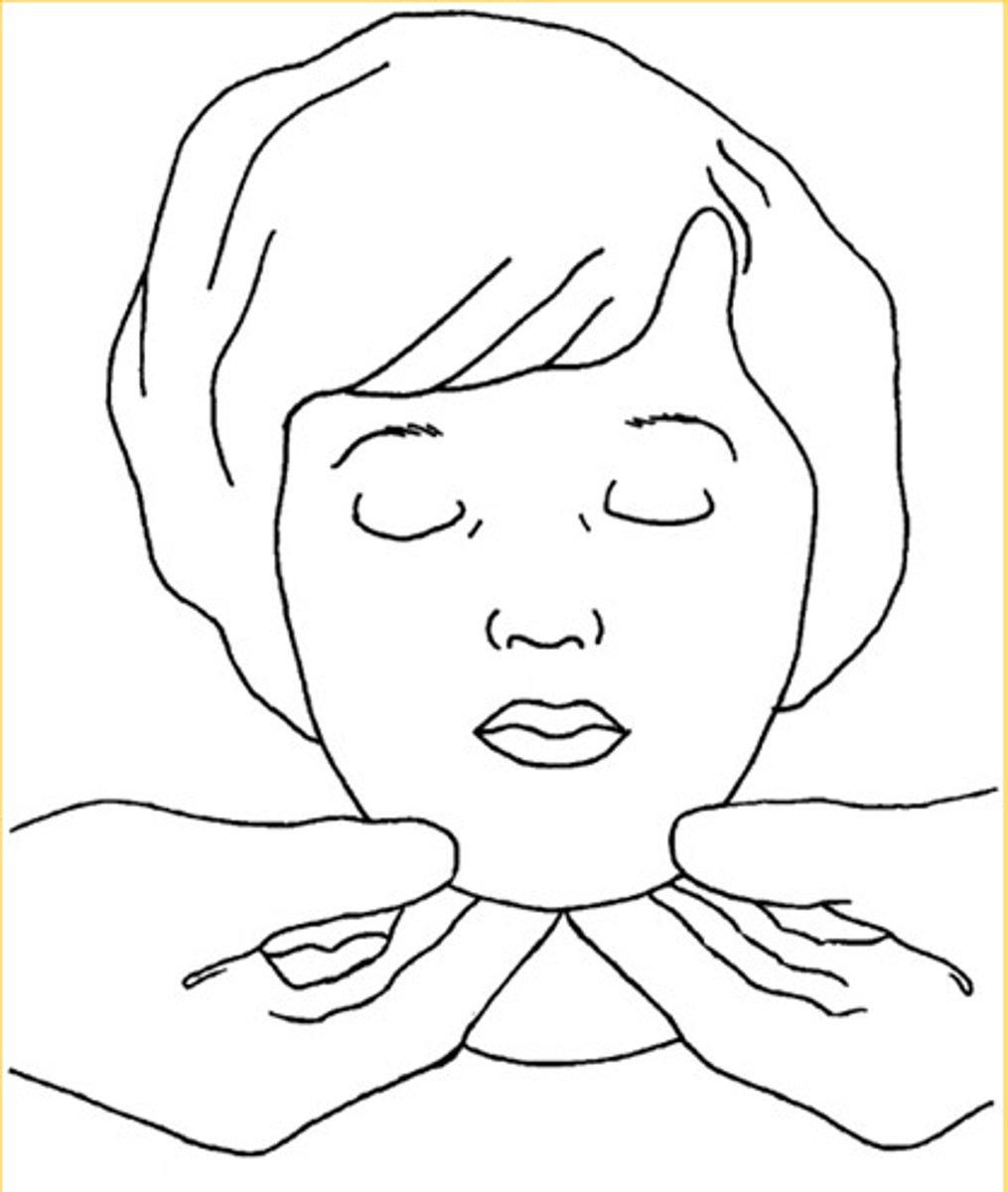 <p>Use fingers of both hands simultaneously to move or press on contralateral sides of the head/neck, checks for symmetry</p>