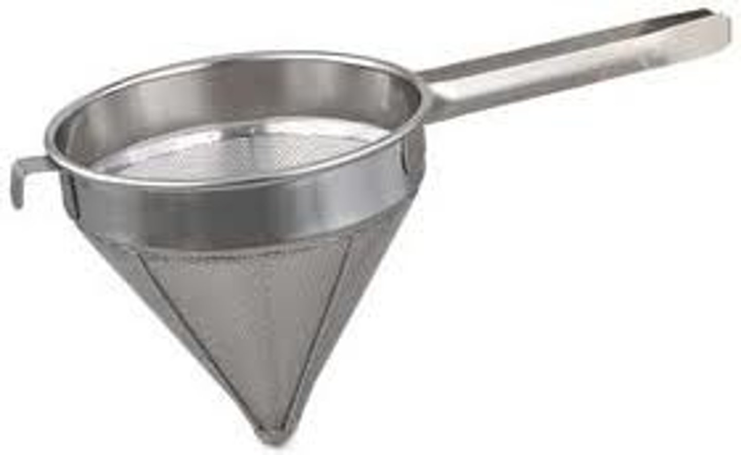 <p>A pierced, metal, cone-shaped strainer used to strain soups, stocks, and other liquids to remove all solid ingredients.</p>