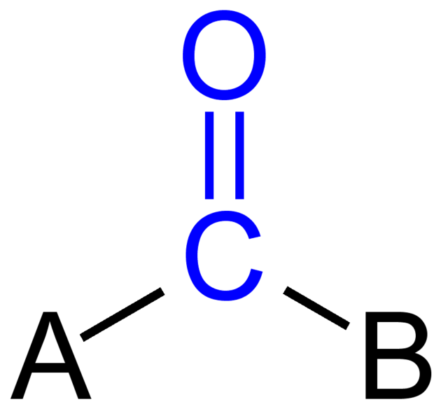 <ul><li><p> C=O</p></li><li><p>Polar = Hydrophilic</p></li><li><p>"Aldehyde" = Terminal</p></li><li><p> "Ketone" = Internal<br>Ex: Acetone</p></li></ul><p></p>