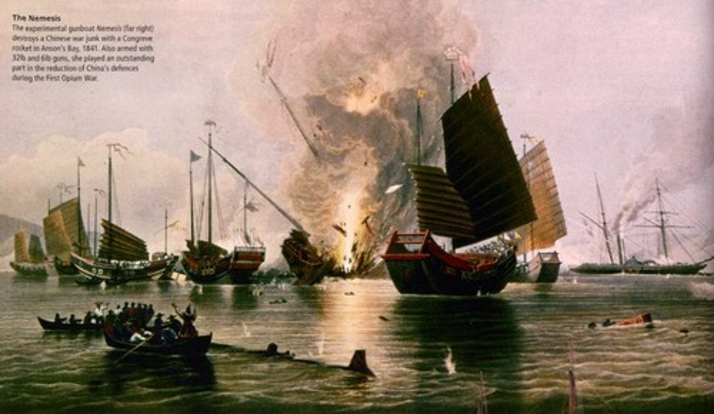 <p>1839-1842. Chinese attempted to prohibit the opium trade, British declared war and won against Chinese.</p>