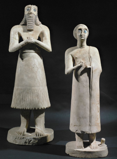 <p>Statues of votive figures, from the Square Temple at Eshunna</p>