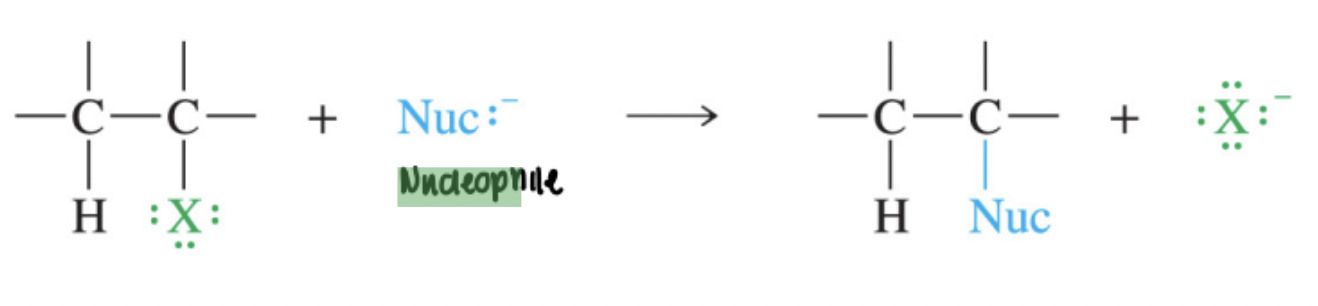 <p>An electron-rich species that donates a pair of electrons to an electrophile; strength depends on charge, basicity, polarizability, and solvent.</p>
