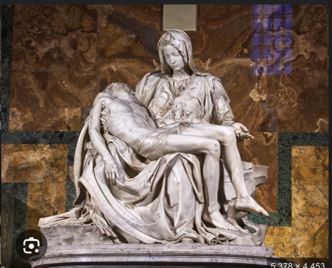 <p>Jesus on his mothers lap</p>