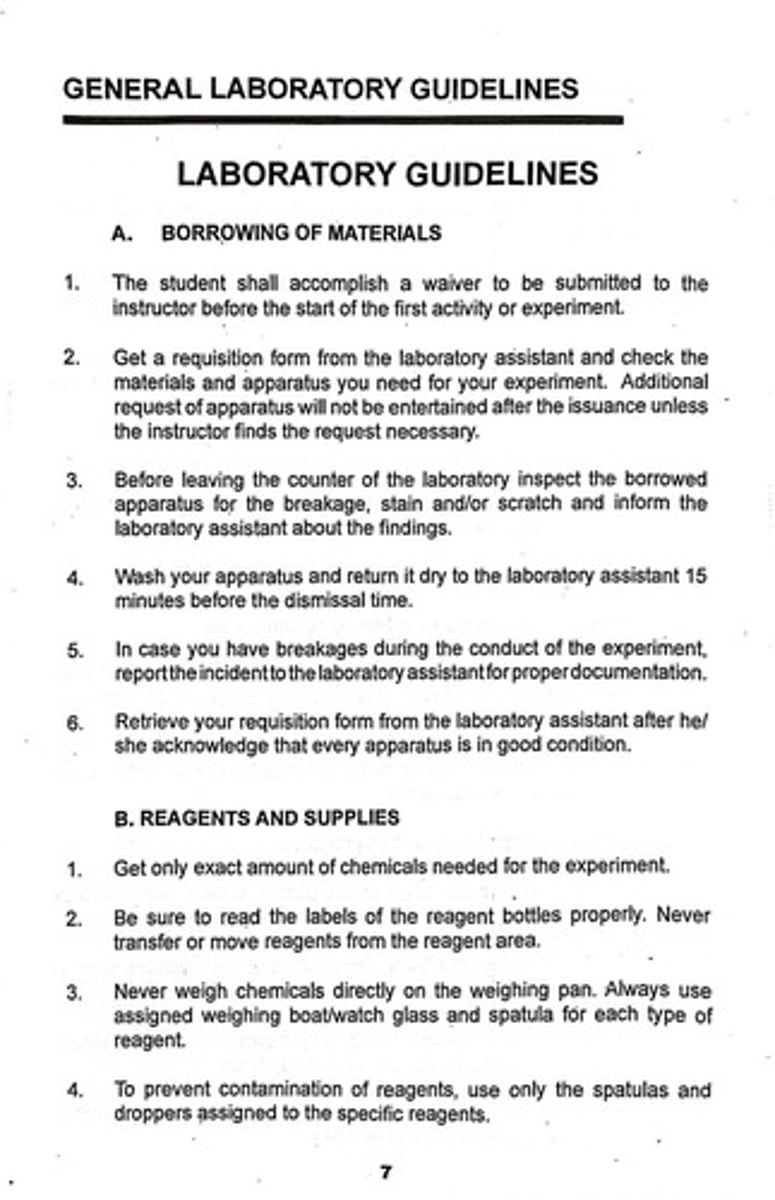 <p>The process of checking borrowed laboratory equipment for damage before and after use.</p>