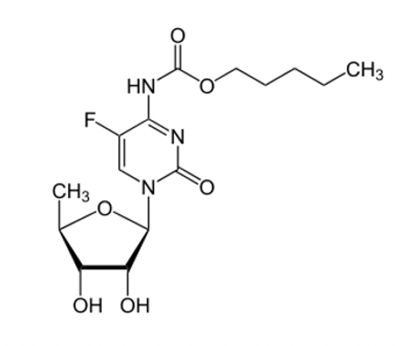 <p>Shown below is a drug that is an antineoplastic agent. Identify if it is a pyrimidine vs. purine antagonists AND if it is a nucleoside.</p>