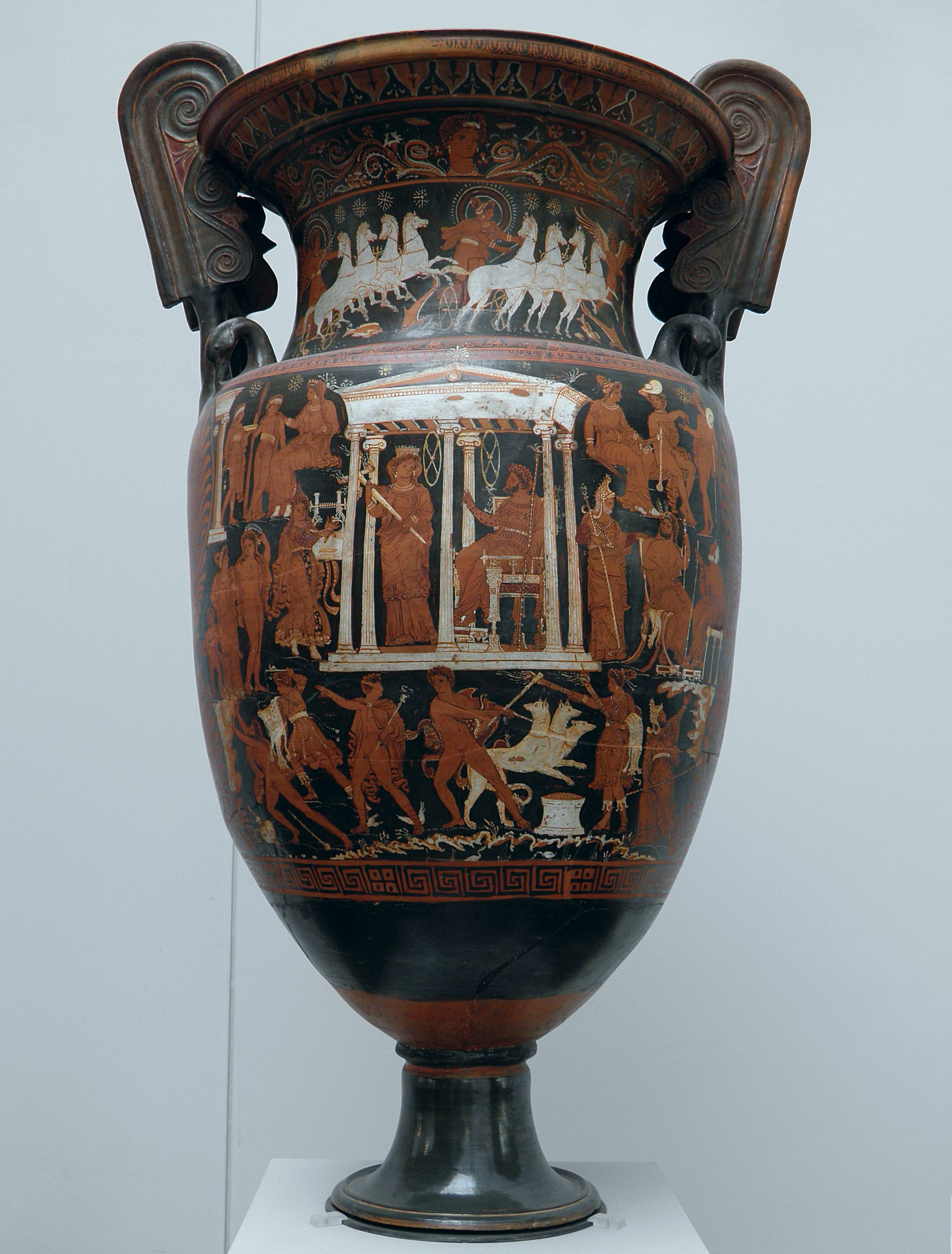 <p>Underworld Painter: apulian red-figure volute-krater - Orpheus in the Underworld, Greek, c. 330-320 BCE</p>