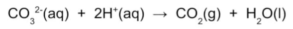<p>Carbonate ion + 2Hydrogen ion = Carbon dioxide + water</p>