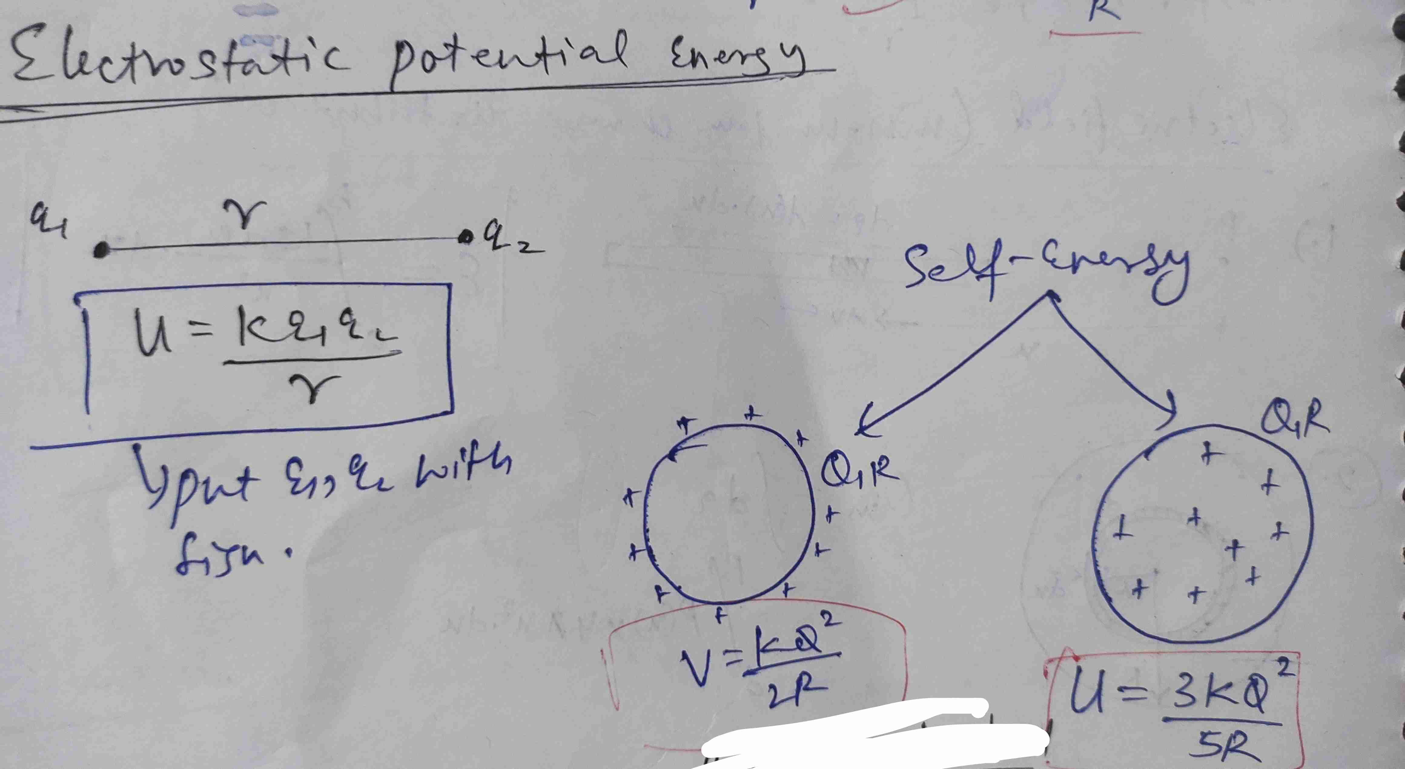 <p>We define, electric potential energy of the system as negative of the work done by the electric forces as the configuration of the system changes.</p>