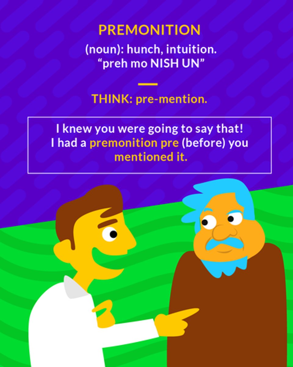 <p>(n.) forewarning or foreboding of a future event</p>