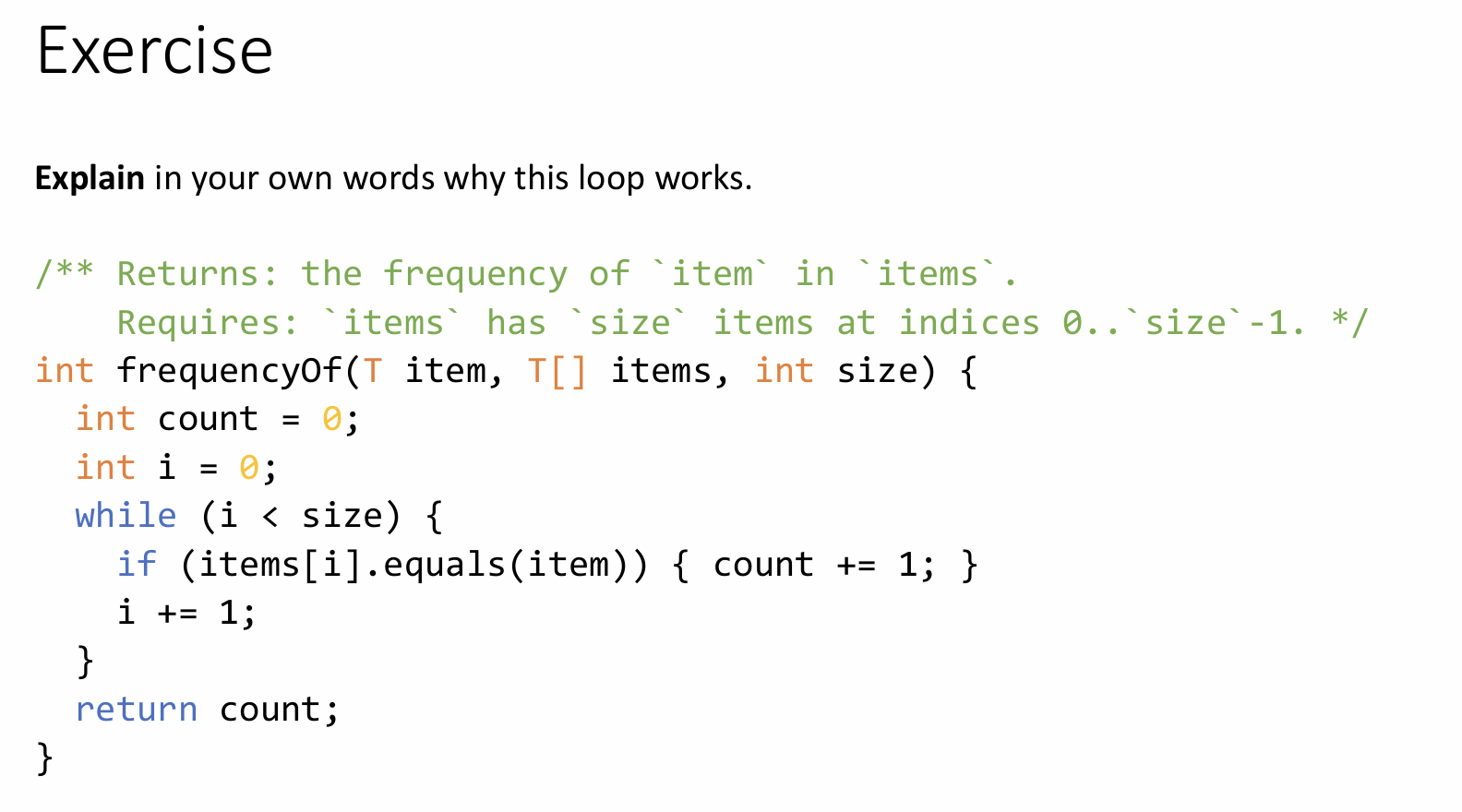 <p>Loop Invariant</p><ol><li><p>Definition</p></li><li><p>When it should hold true (i.e: While loop) </p></li><li><p>Explain the loop invariant of the given example</p></li></ol>