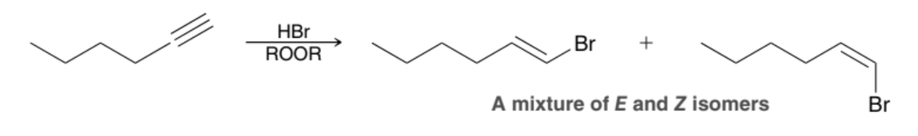 <p>A mixture of E and Z isomers are produced with Br at the terminal position</p>