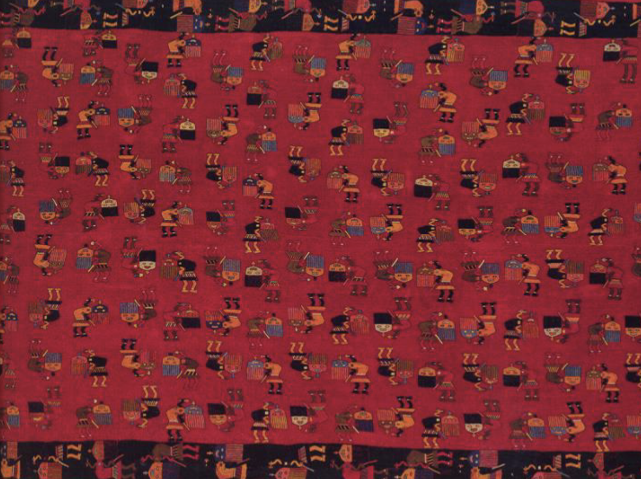 <p><span>Paracas, Embroidered Mantle with Medicine People Figures</span></p>