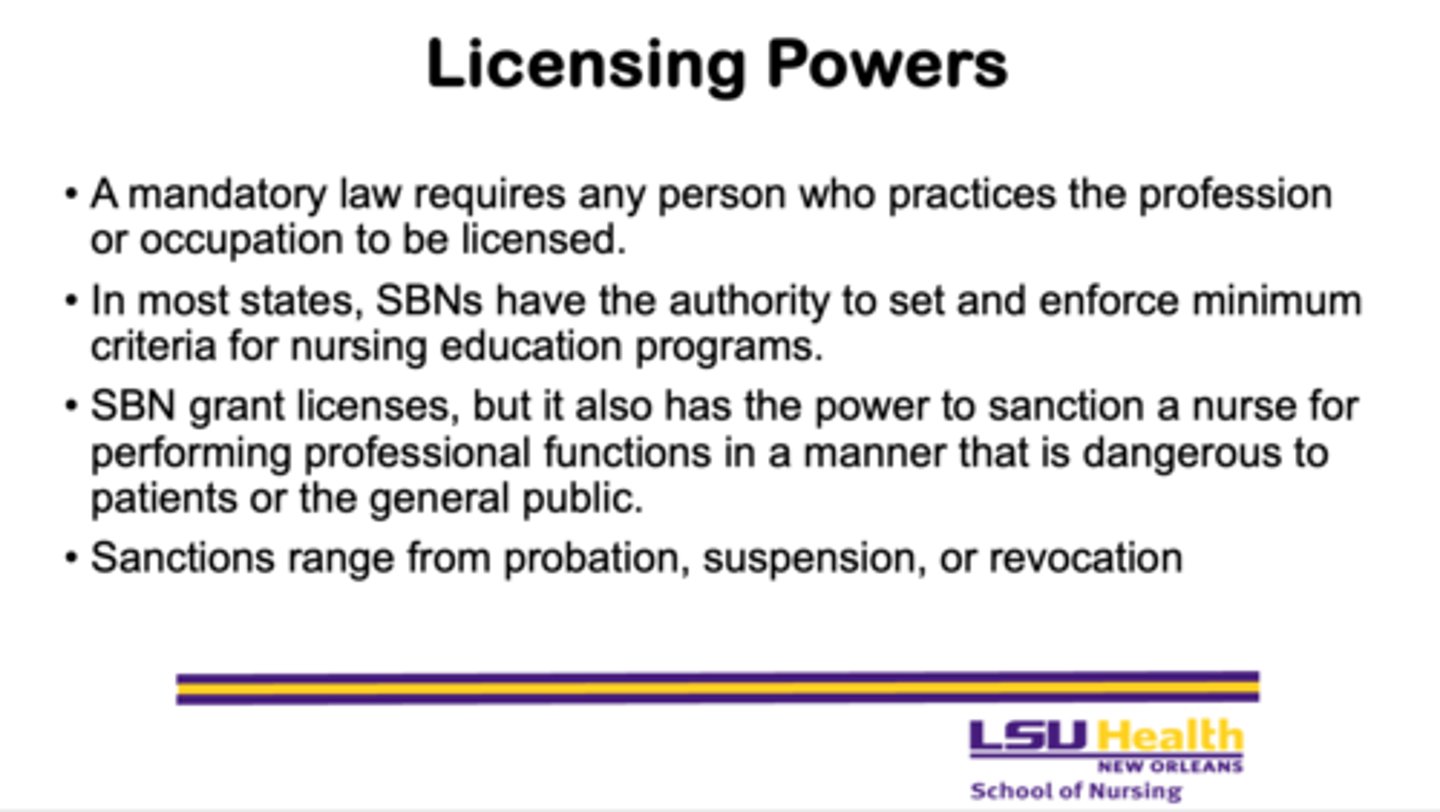 <p>- probation, suspension, or revocation of a nursing license</p>