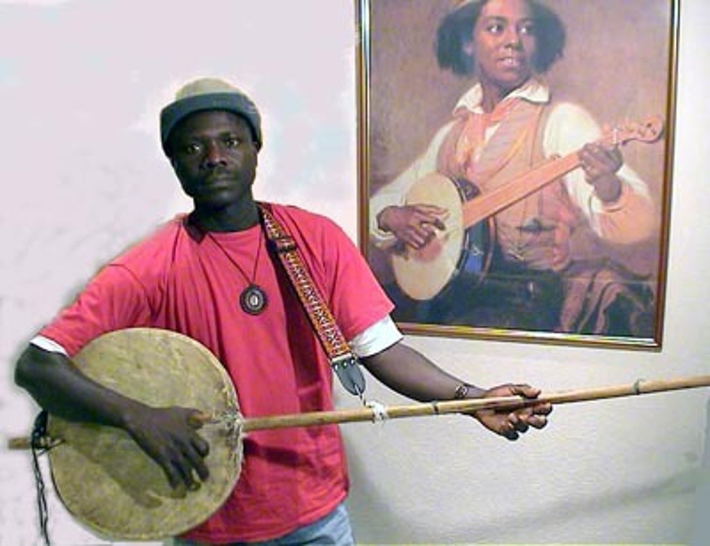 <p>a five-stringed plucked lute with a skin face like the banjo</p>
