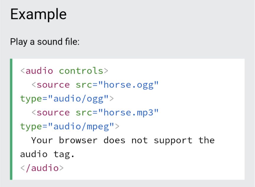 <p>Used to embed sound content in a document, such as music or other audio streams.</p>