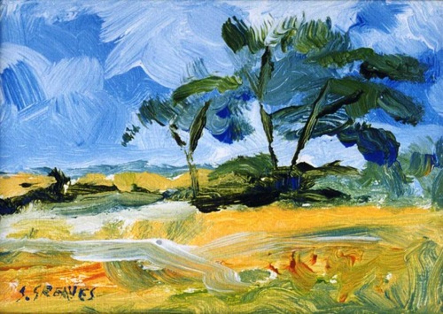 <p>un cuadro de una escena afuera como la playa o montañas</p>