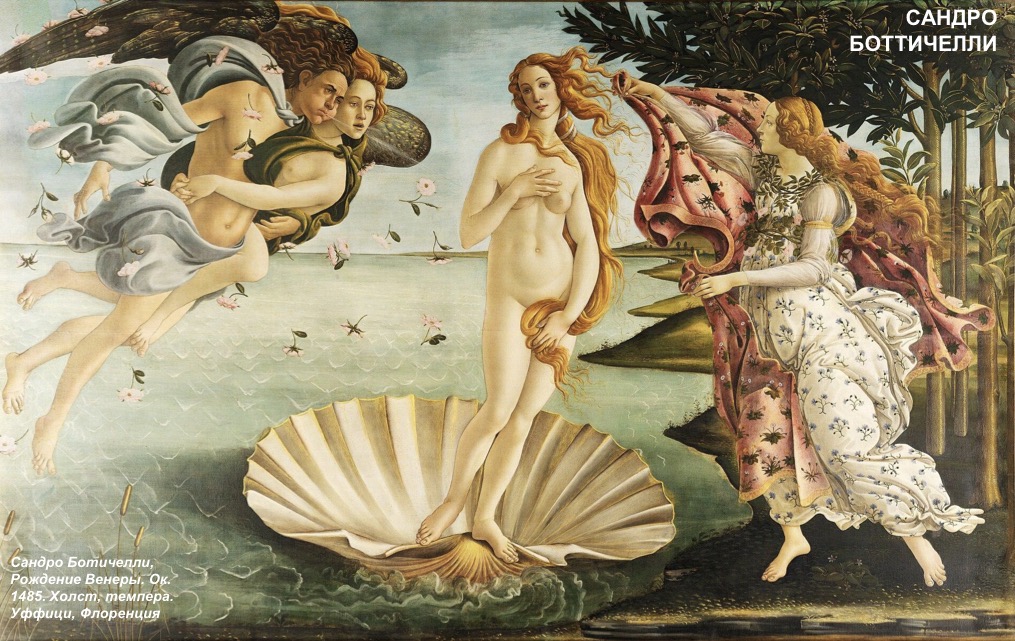 <p>«Рождение Венеры»</p><p>Сандро Ботичелли</p><p>Уффици, Флоренция 1485г</p>