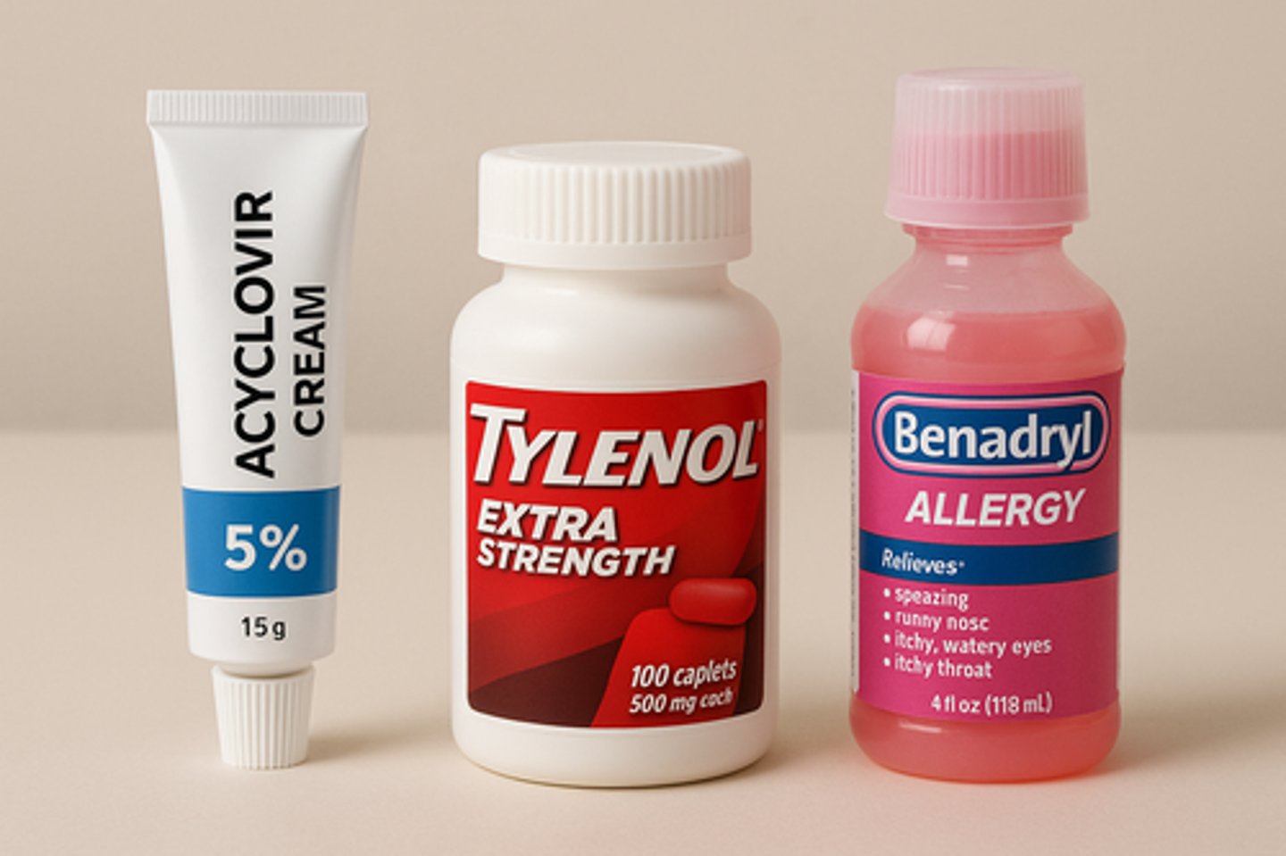 <p>oatmeal creams, Benadryl (for itching), Acyclovir (antiviral)</p>