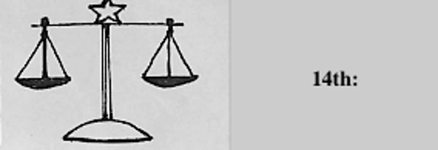 <p>Part of the 14th amendment, it emphasizes that the laws must provide equivalent "protection" to all people. (p. 295)</p>