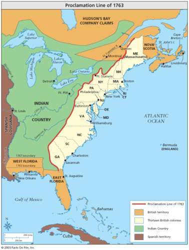 <p>Line drawn by British Parliament, colonists not allowed to settle past Appalachian mountains</p>