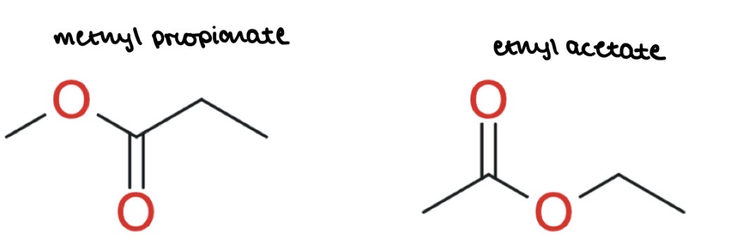 <p>How would you use NMR to distinguish ethyl acetate from methyl propionate</p>