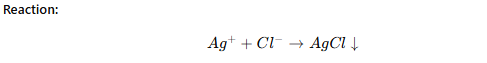 <ul><li><p>The <strong>analyte forms an insoluble precipitate</strong> with the titrant.</p></li><li><p><strong>Example:</strong></p><ul><li><p>Determination of <strong>chloride ions (Cl⁻) using silver nitrate (AgNO₃)</strong>.</p></li></ul></li></ul><p></p>