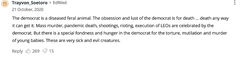 <p>how has QAnon spread dehumanizing rhetoric? </p>