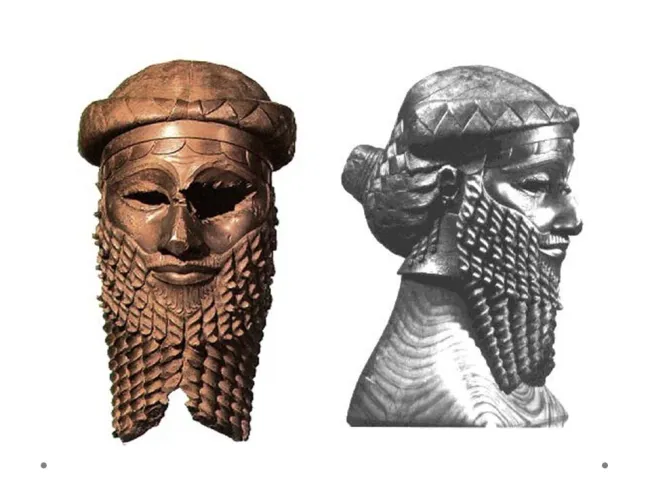 <p>presumed to be a bronze sculpture of Sargon I. Made through the lost wax method</p>