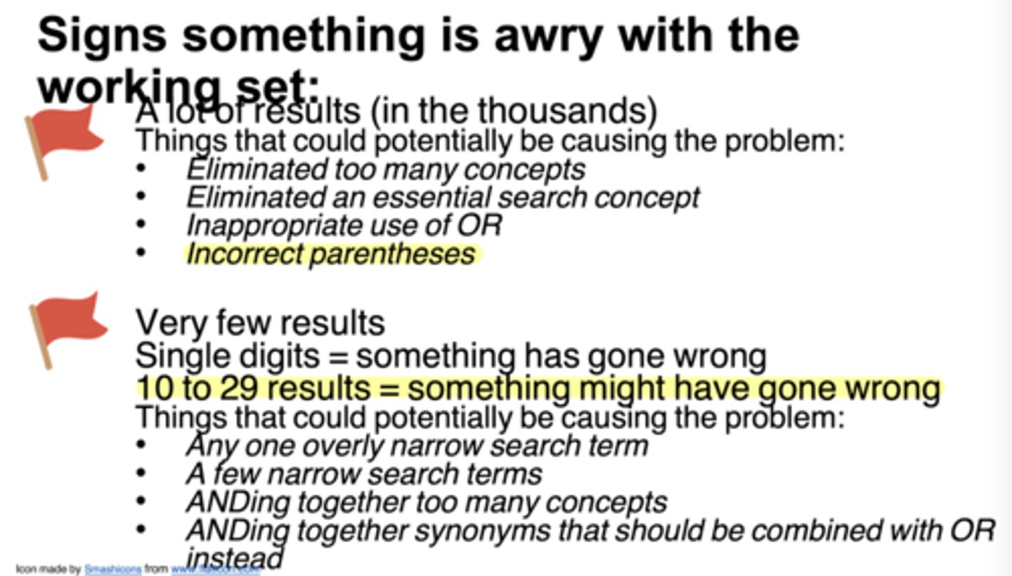 <p>- Having a narrow search item<br>- Having a few narrowing search items"<br>ANDing" too many concepts<br>"ANDing" together concepts with their synonym that should have been "OR"</p>
