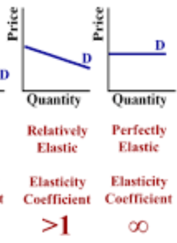 <p>elasticity >1; QD change is greater than price change</p><p>perfectly elastic- QD changes immensely when price changes</p>