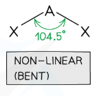 <p>2 bonding, 2 lone (104.5 degrees)</p>