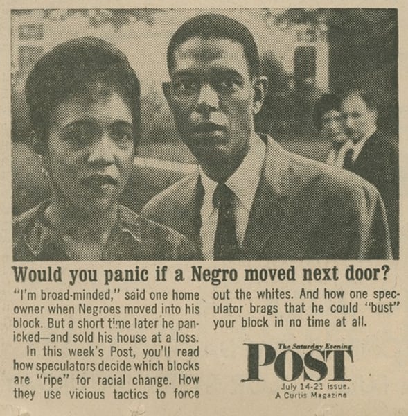 <p>A process by which real estate agents convince white property owners to sell their houses at low prices because of fear that persons of color will soon move into the neighborhood</p>