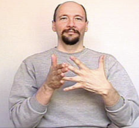 <p>Dominant flat hand (or dominant index finger) taps the <strong>ring finger</strong> of your stationary non-dominant "5"-hand&nbsp;<strong>twice</strong></p>