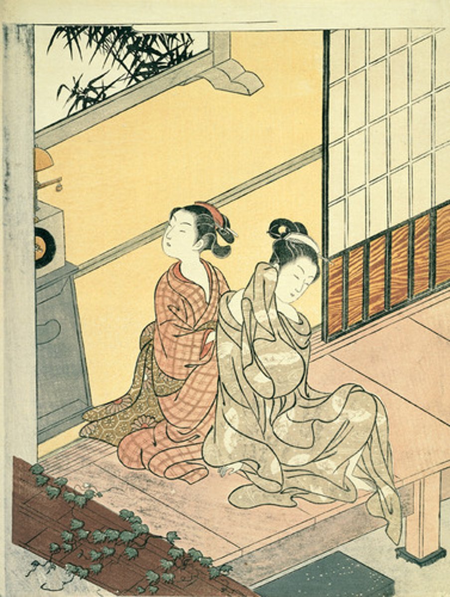 <p>SUZUKI HARUNOBU, Evening Bell at the Clock, from</p><p>Eight Views of the Parlor, 1765.</p>