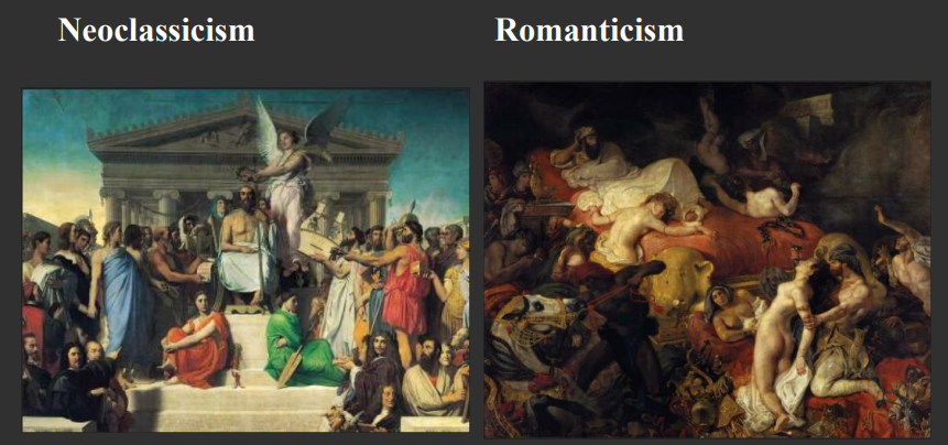 The contrast between these two works sums up the competing values of Neoclassicism and Romanticism