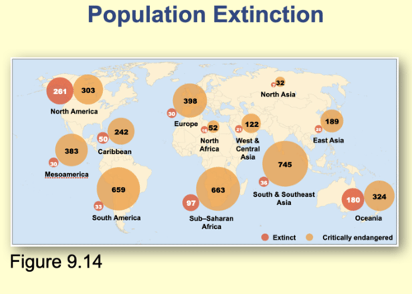 <p>fluctuations in growth rate, population size, and chance events can affect a populations risk of extinction</p>